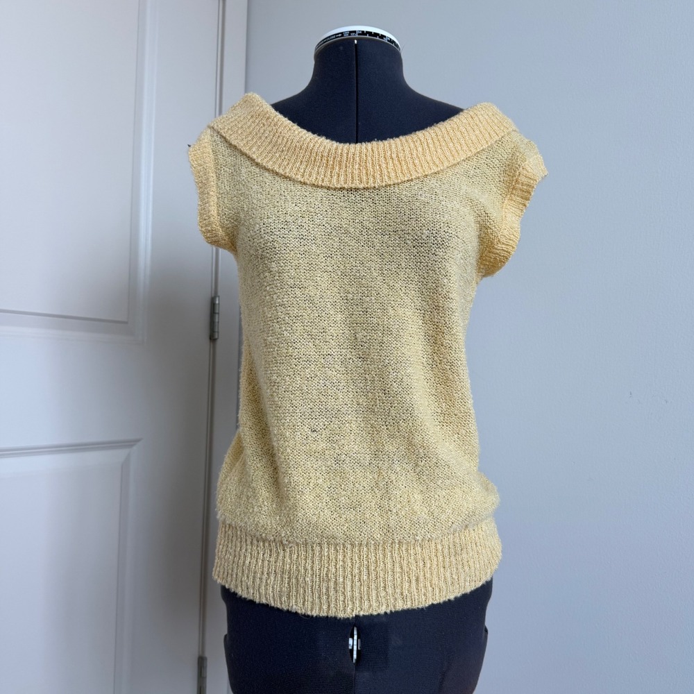 Vintage Yellow Off-The-Shoulder Knit Top